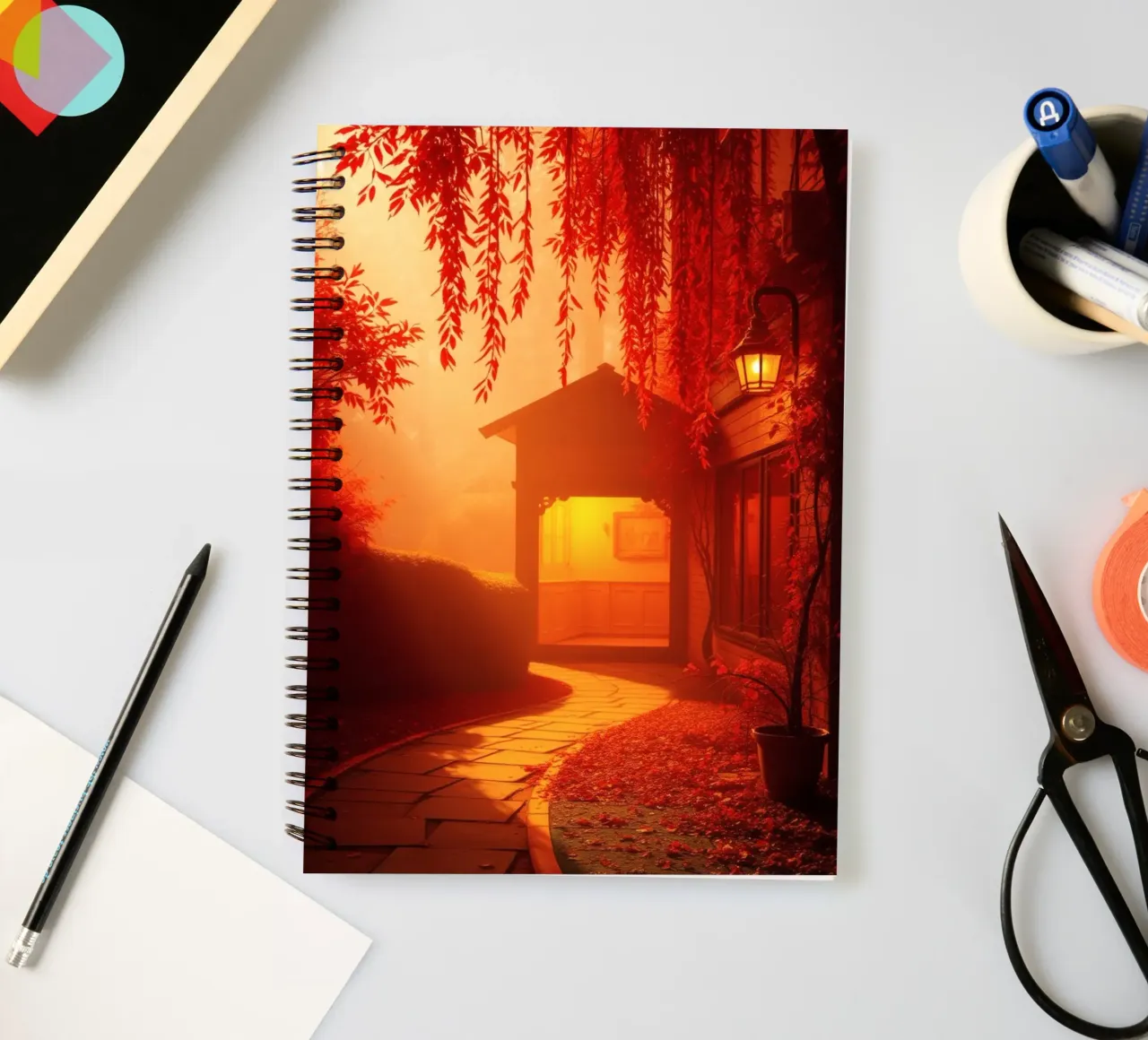 Wunderschöner Herbstpfad, der zu einem gemütlichen Unterstand führt Ringbuch von DesignDoodle