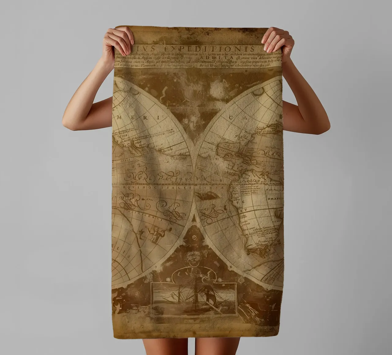 Mappa del mondo d'epoca asciugamano da bagno da Delaplane