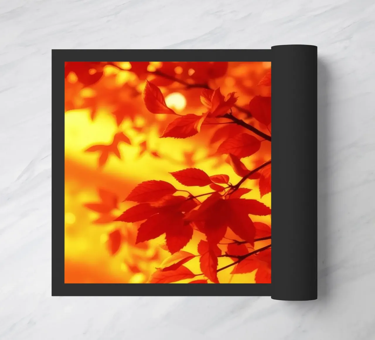 Levendige herfstbladeren verlicht tegen een warme achtergrond deurmat van DesignDoodle