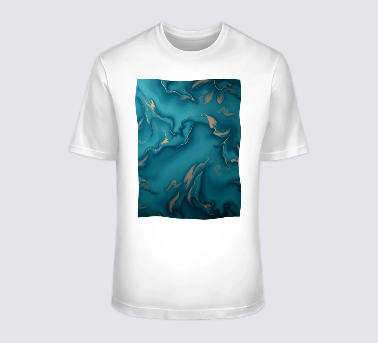 Unique abstract blue and gold marbled with flowing patterns t-shirt by DesignDoodle