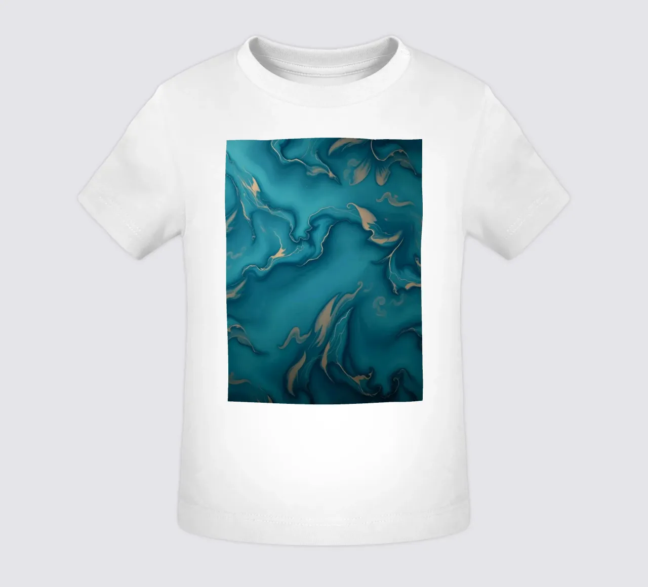 Unique abstract blue and gold marbled with flowing patterns baby t-shirt by DesignDoodle