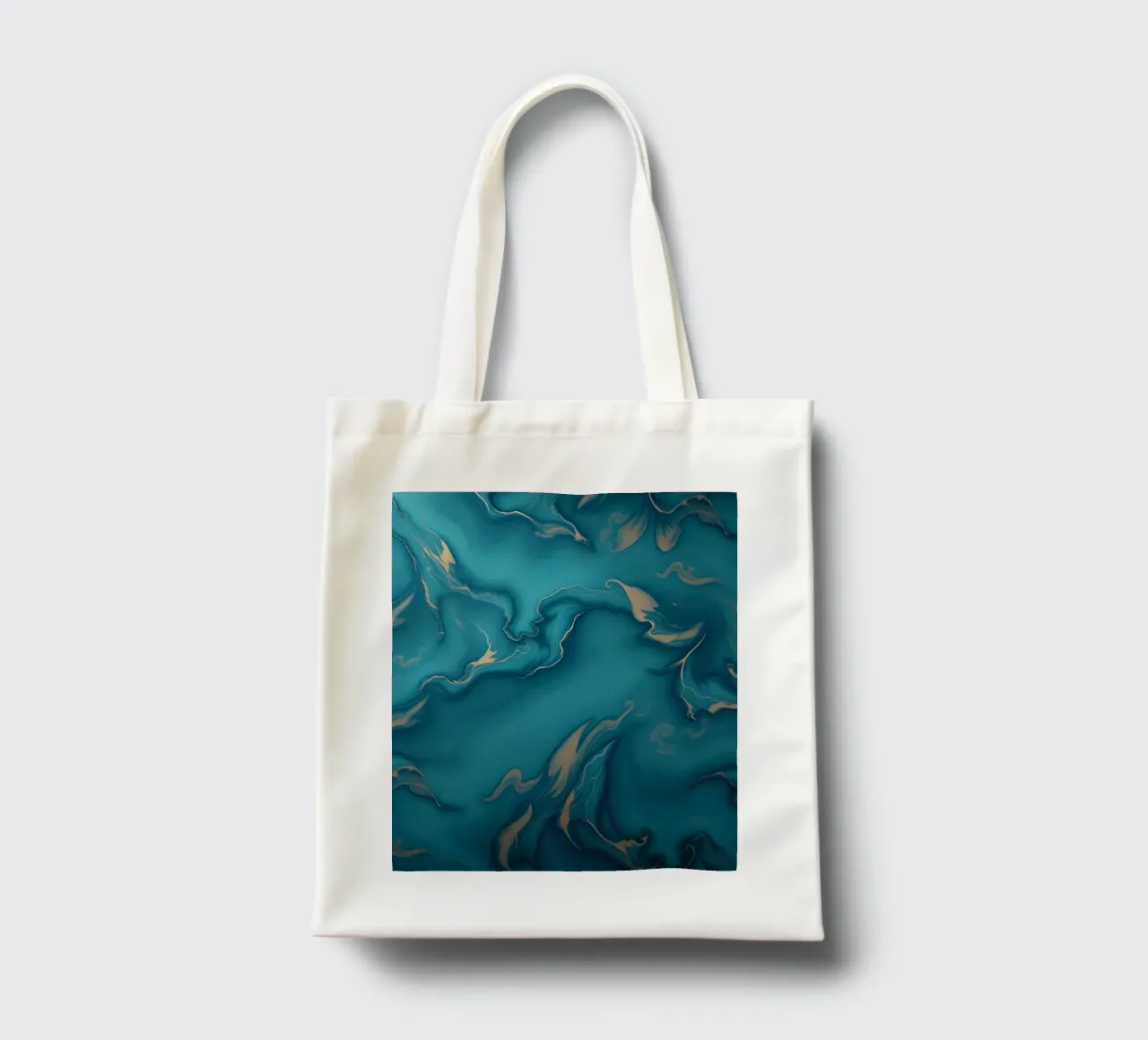 Unique abstract blue and gold marbled with flowing patterns tote bag by DesignDoodle