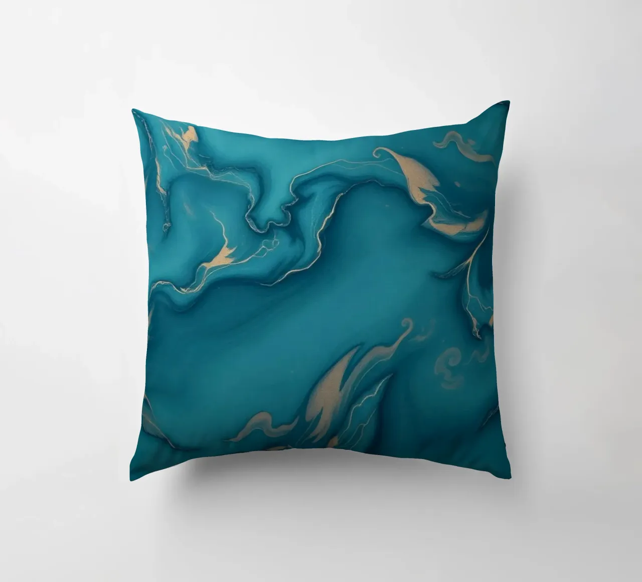 Unico astratto blu e oro marmorizzato con disegni fluenti cuscino da DesignDoodle