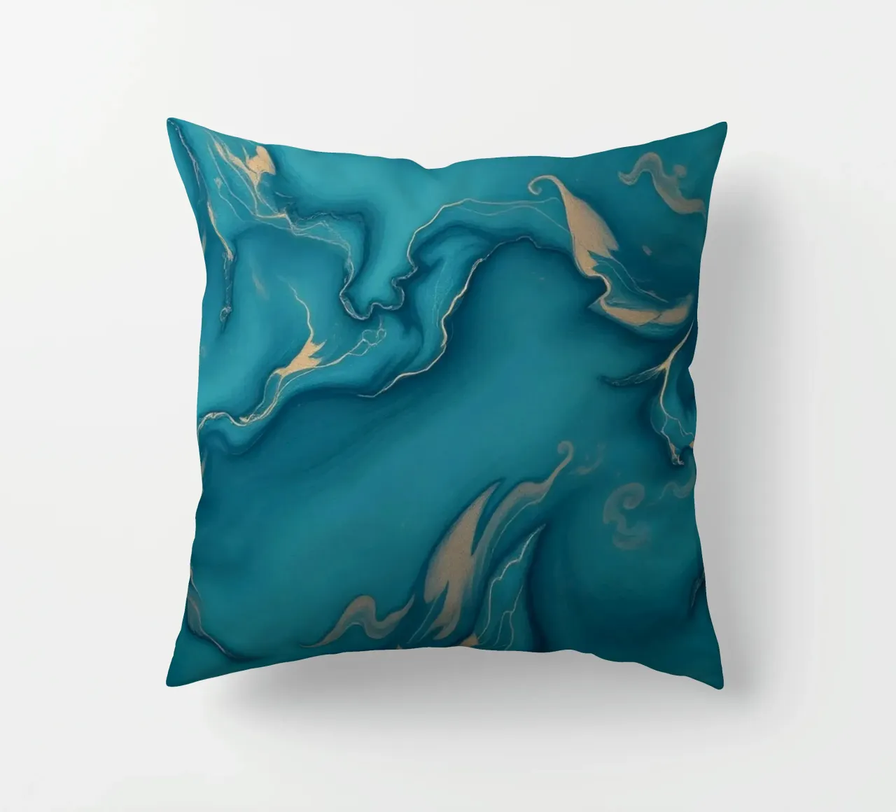 Unico astratto blu e oro marmorizzato con disegni fluenti cuscino da DesignDoodle