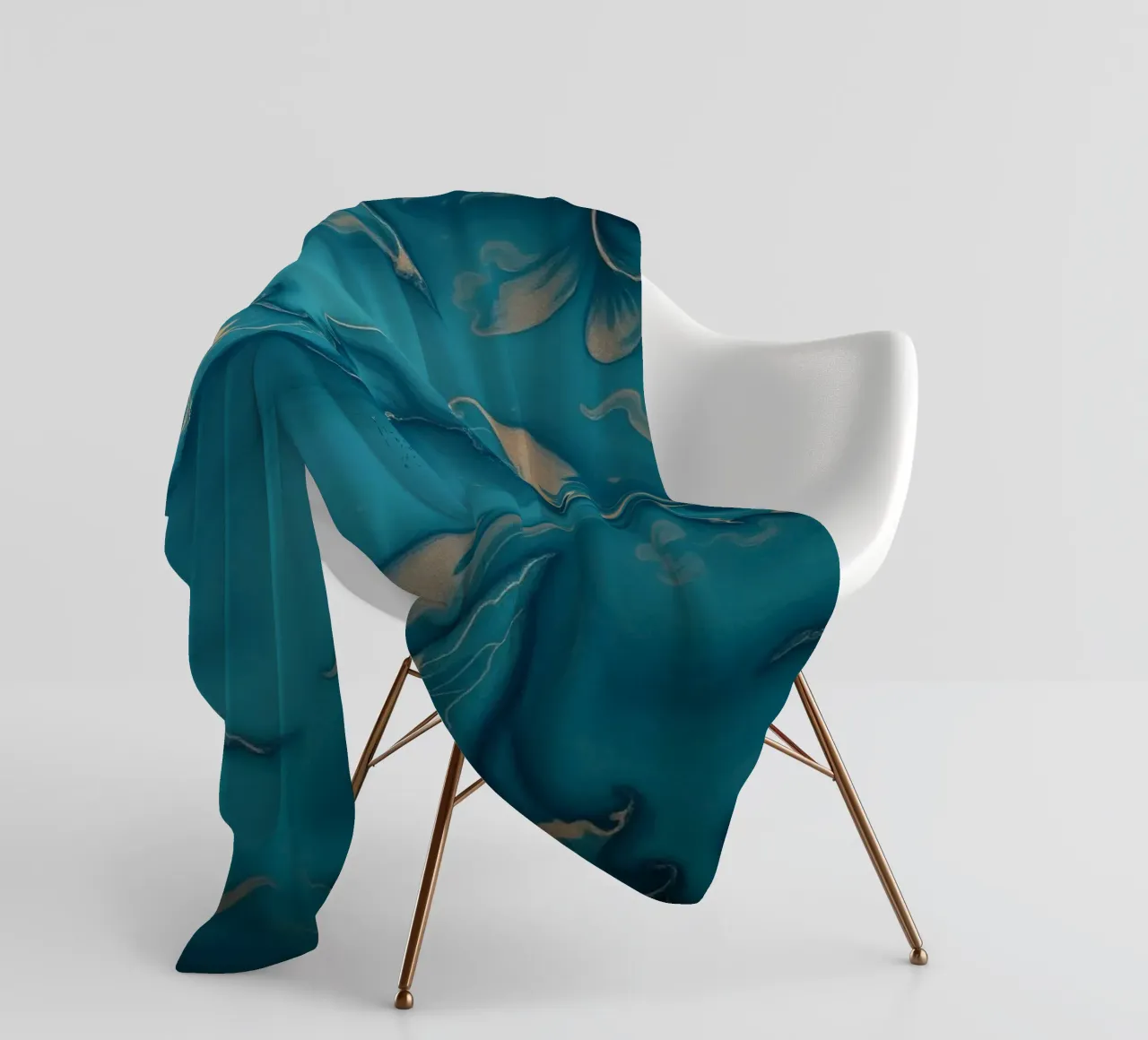 Unique abstract blue and gold marbled with flowing patterns fleece blanket by DesignDoodle