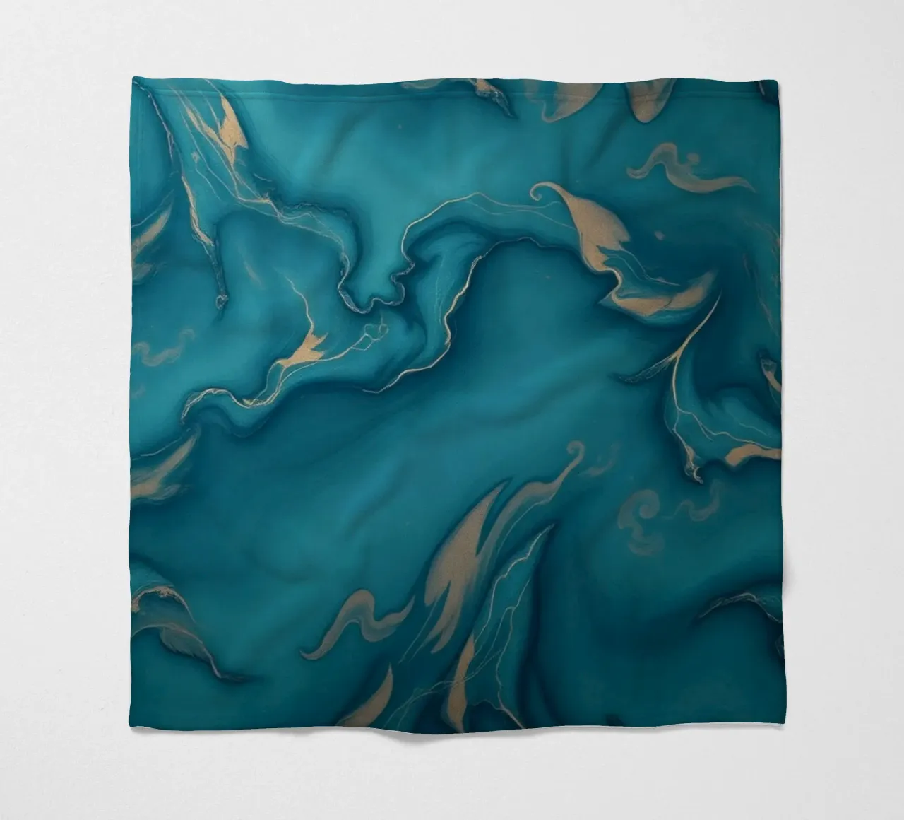 Unique abstract blue and gold marbled with flowing patterns fleece blanket by DesignDoodle