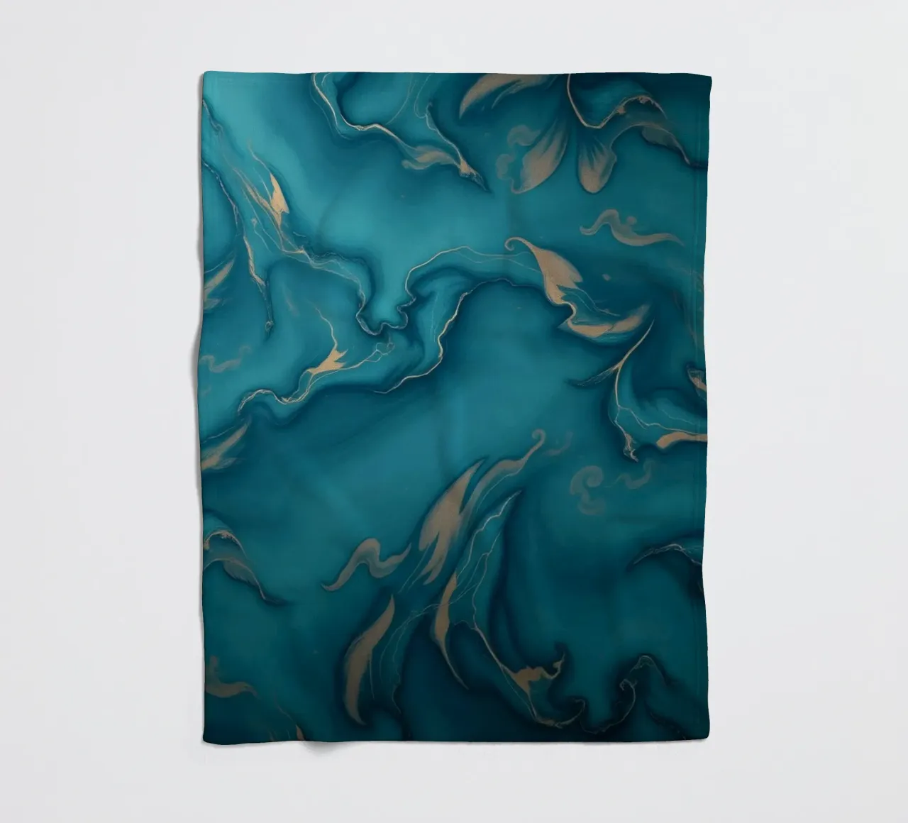 Unique abstract blue and gold marbled with flowing patterns fleece blanket by DesignDoodle