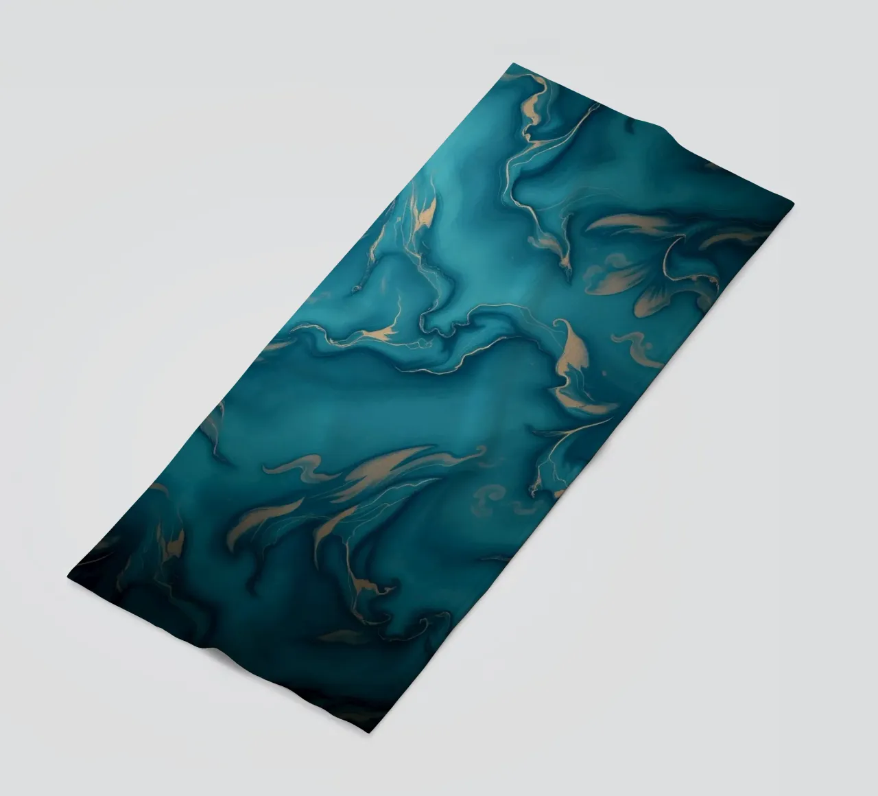 Unique abstract blue and gold marbled with flowing patterns beach towel by DesignDoodle