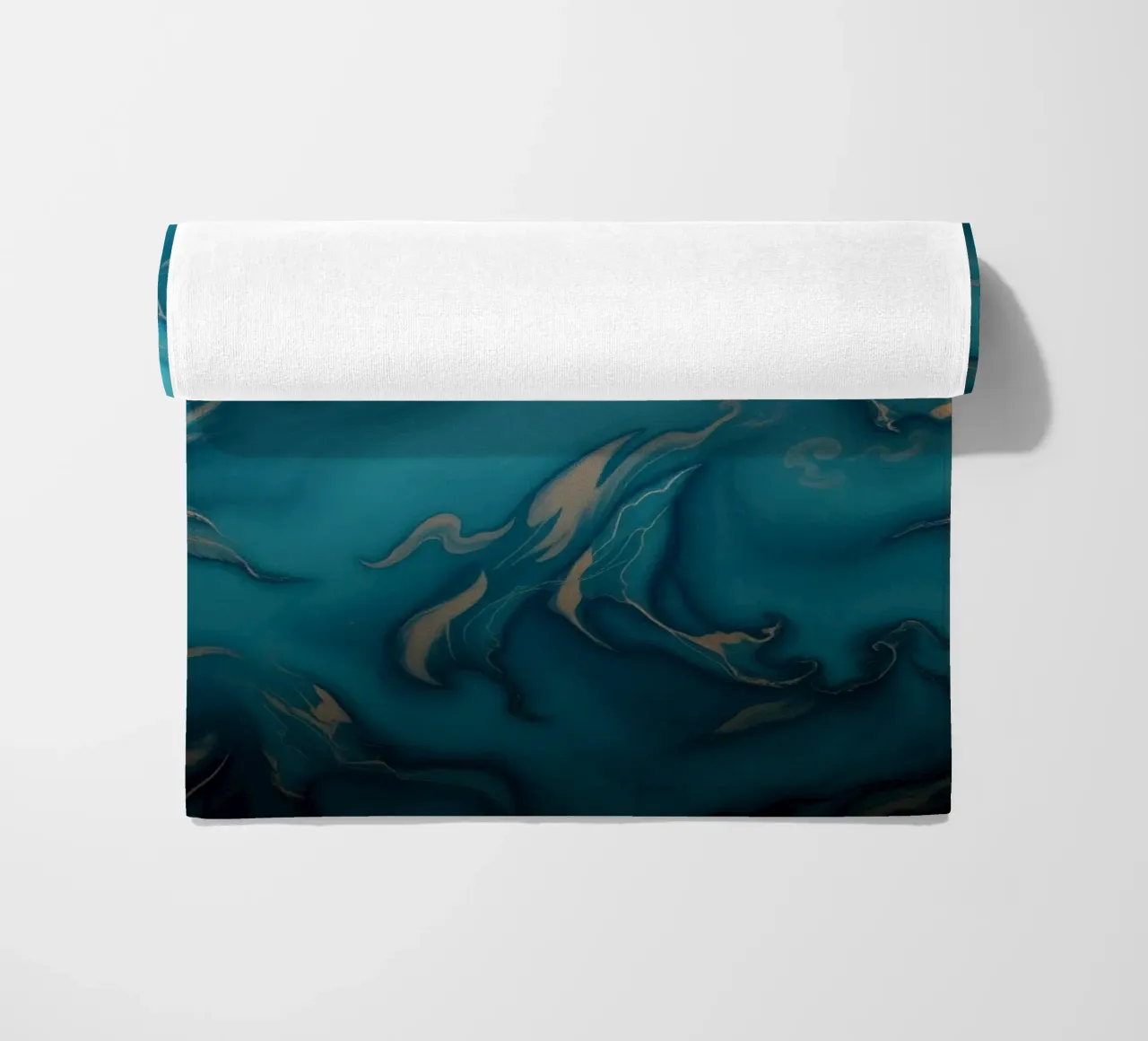 Unique abstract blue and gold marbled with flowing patterns beach towel by DesignDoodle
