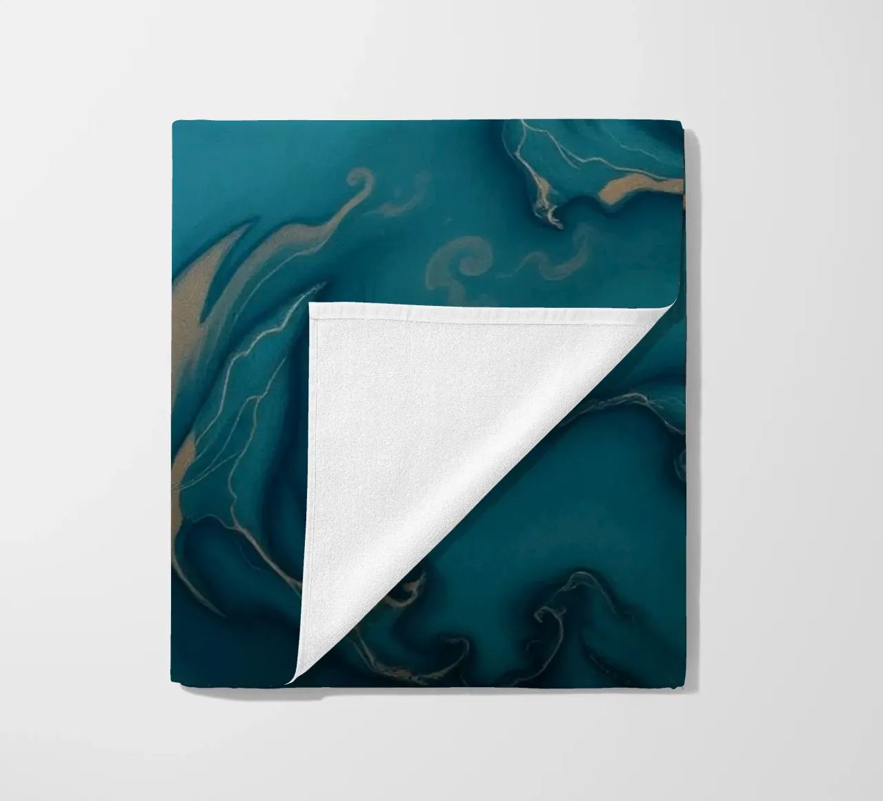 Unique abstract blue and gold marbled with flowing patterns beach towel by DesignDoodle