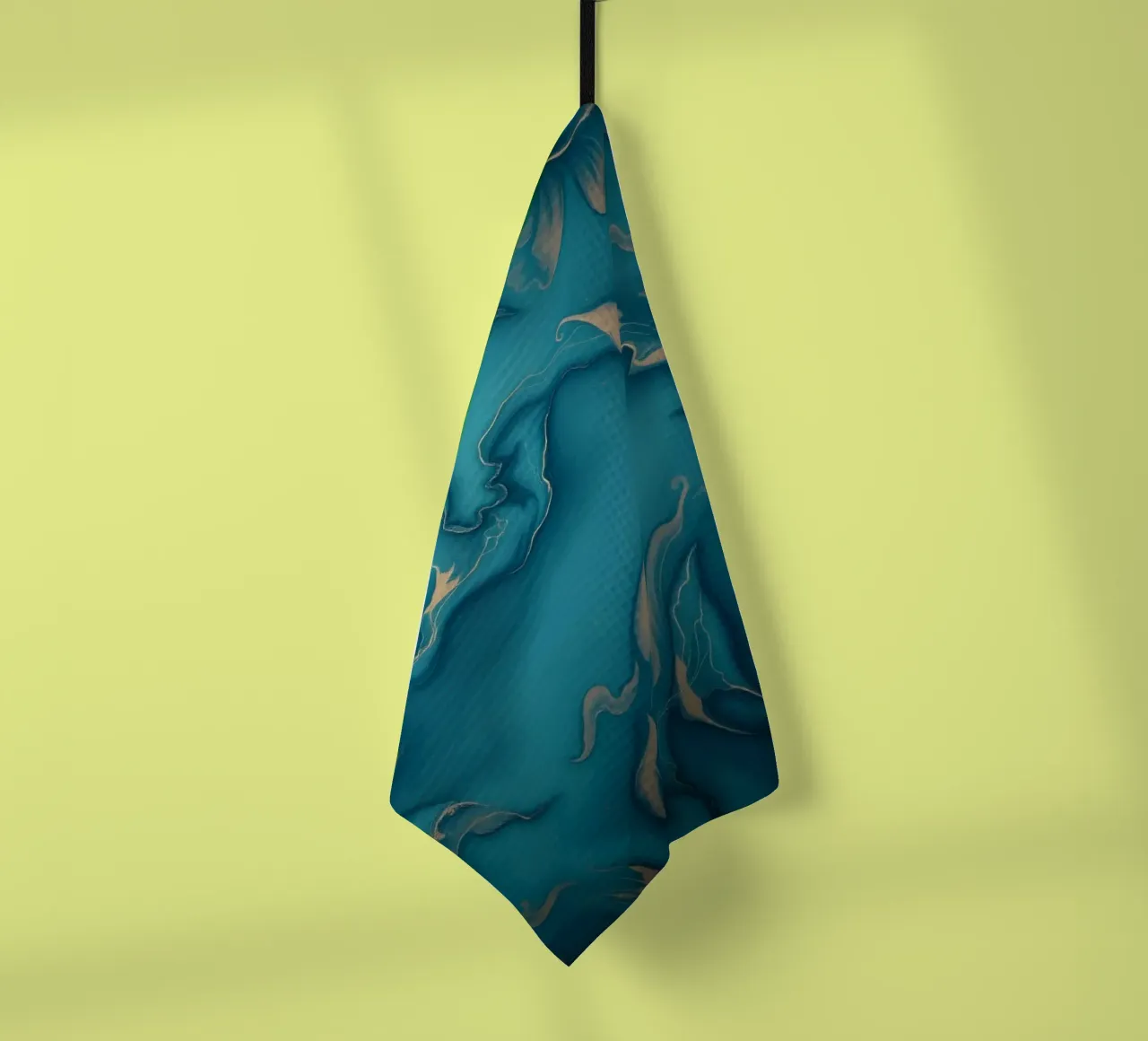 Unique abstract blue and gold marbled with flowing patterns tea towel by DesignDoodle