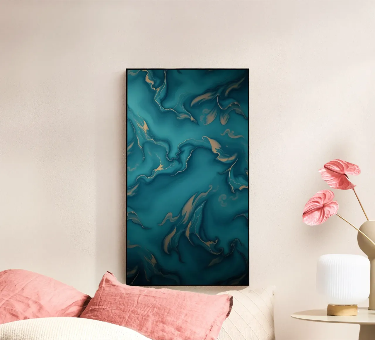 Unique abstract blue and gold marbled with flowing patterns acrylic glass by DesignDoodle