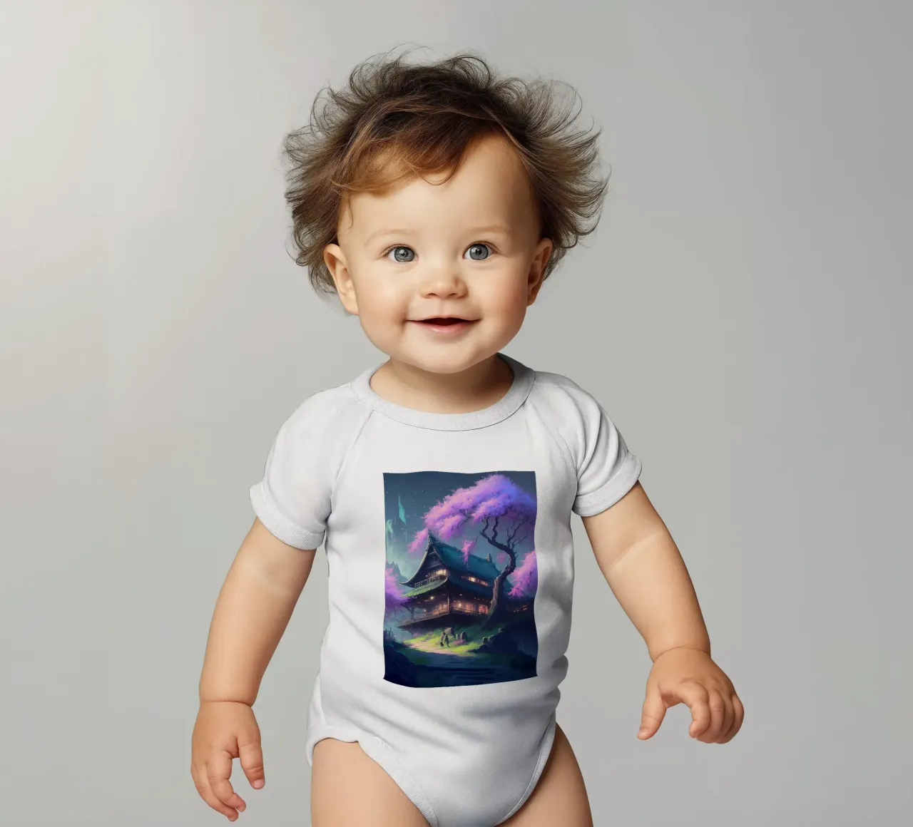Cherry Blossom Japan Art short-sleeve baby romper by Mikesell
