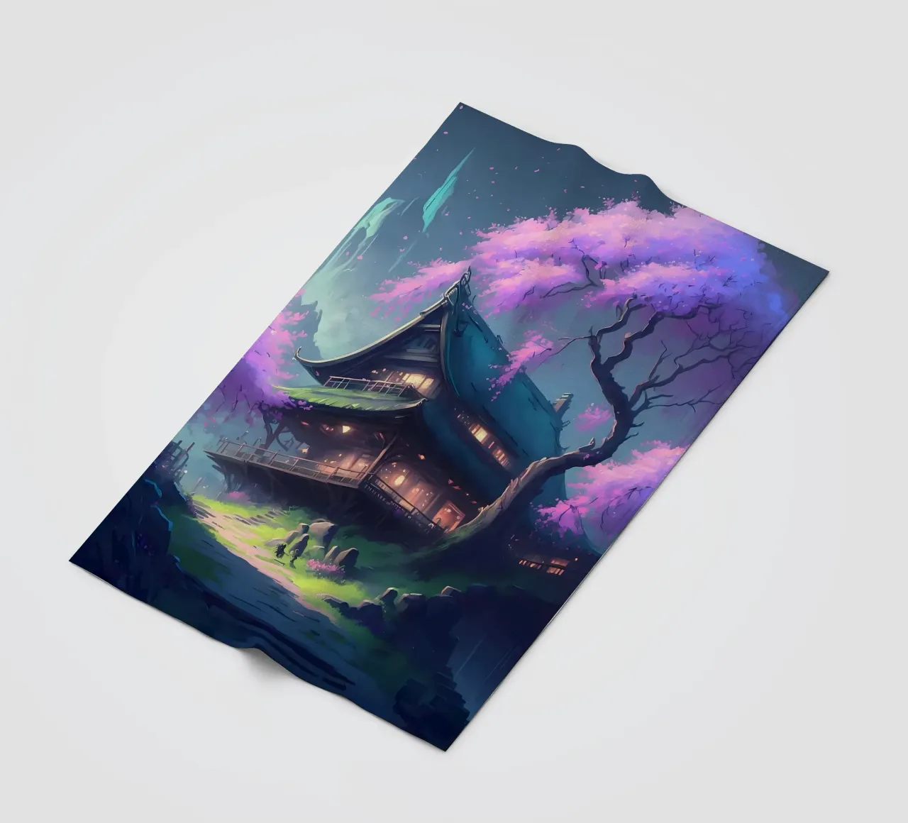 Cherry Blossom Japan Art fleece blanket by Mikesell