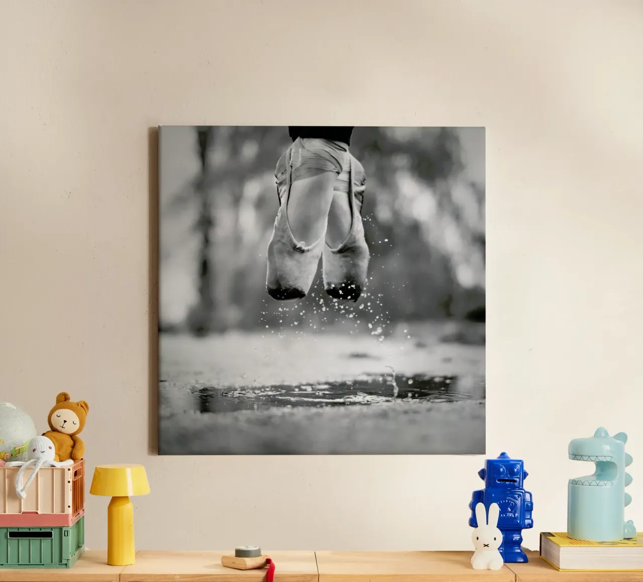 The Day We Went Jumping in Puddles - Howard Ashton-Jones canvas met Baklijst van Pictufy