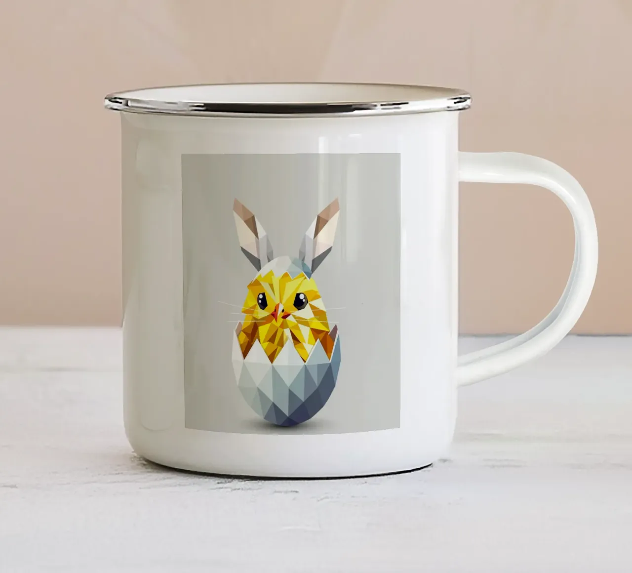 Pulcino di Pasqua geometrico in un uovo con orecchie da coniglietto tazza in smalto da namosh