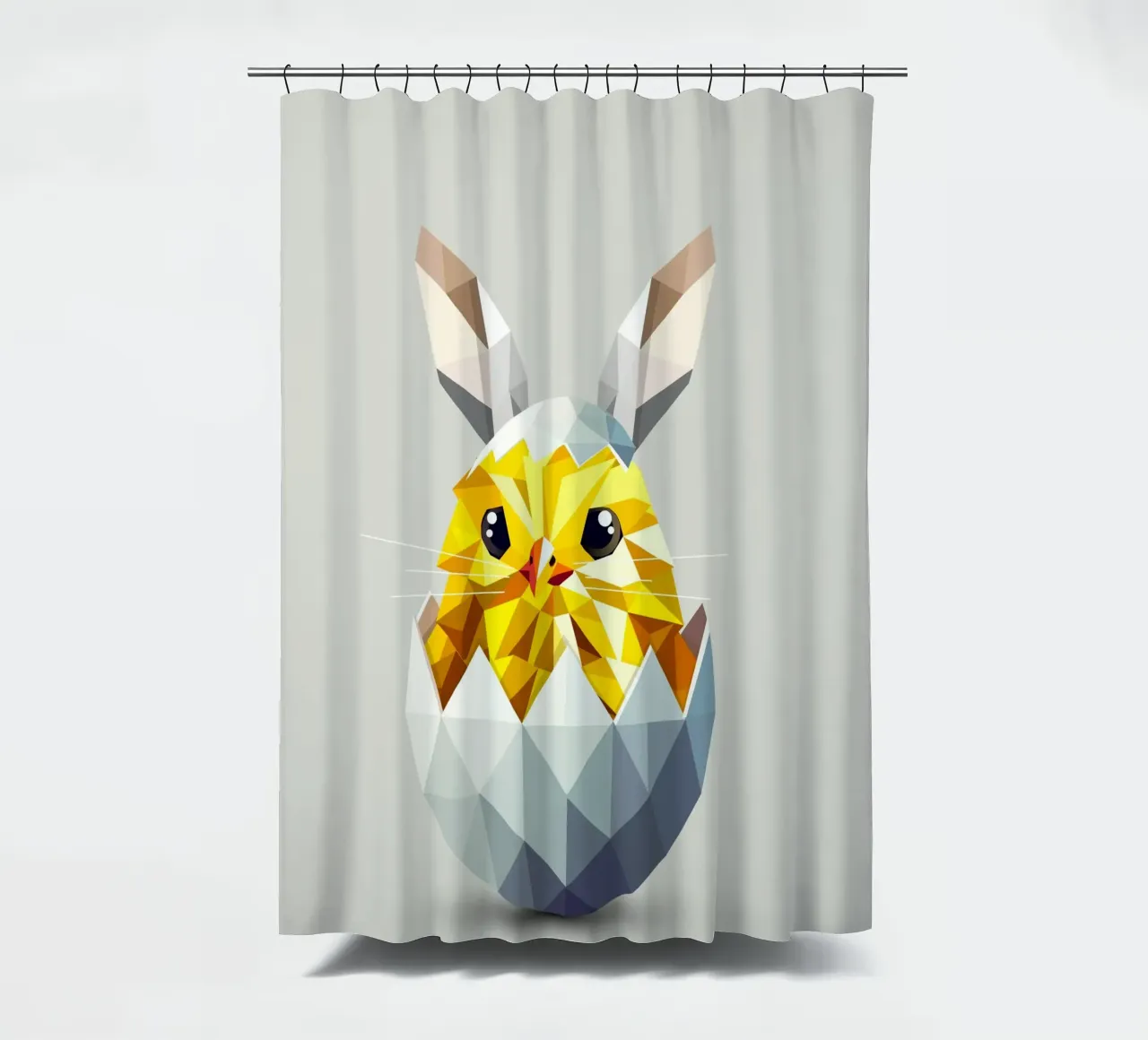 Poussin de Pâques géométrique dans un œuf avec des oreilles de lapin rideau de douche de namosh