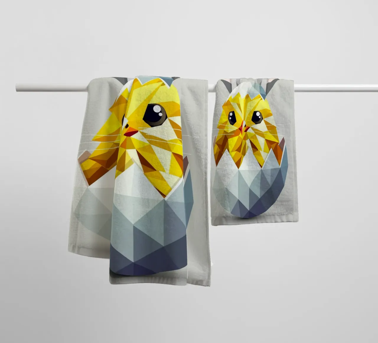 Geometric Easter chick in an egg with bunny ears towel by namosh