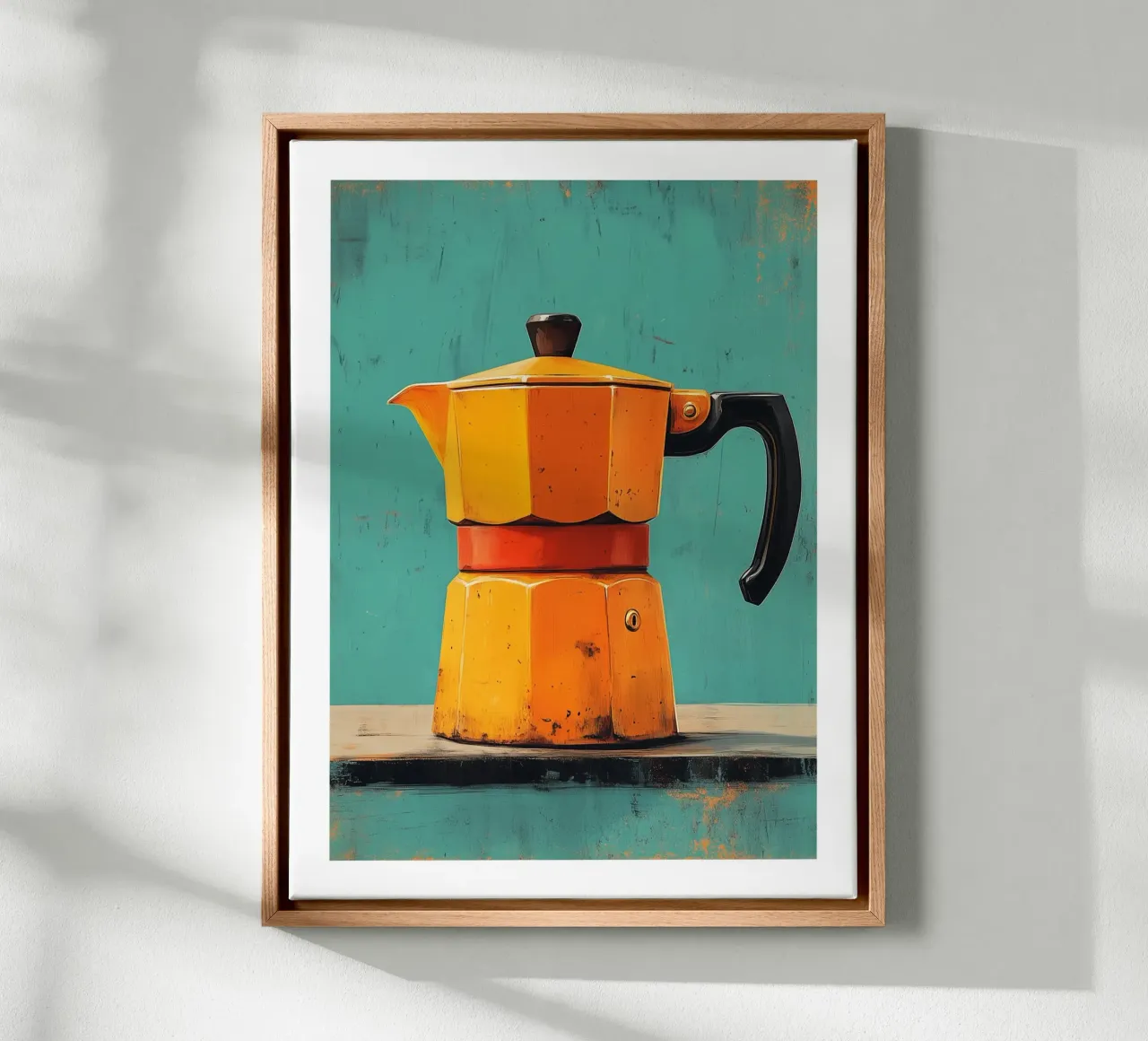 Yellow and orange retro coffee maker canvas by Spice & Style