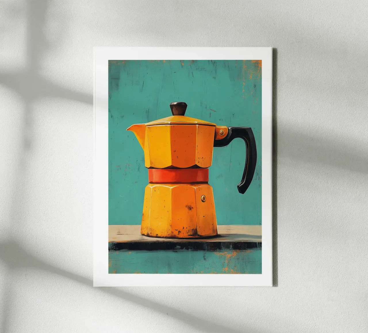 Yellow and orange retro coffee maker canvas by Spice & Style