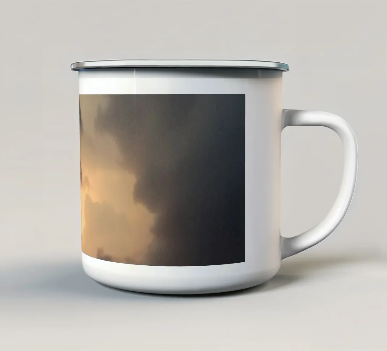 Dark clouds illuminated by warm sunlight with dramatic light enamel mug by DesignDoodle
