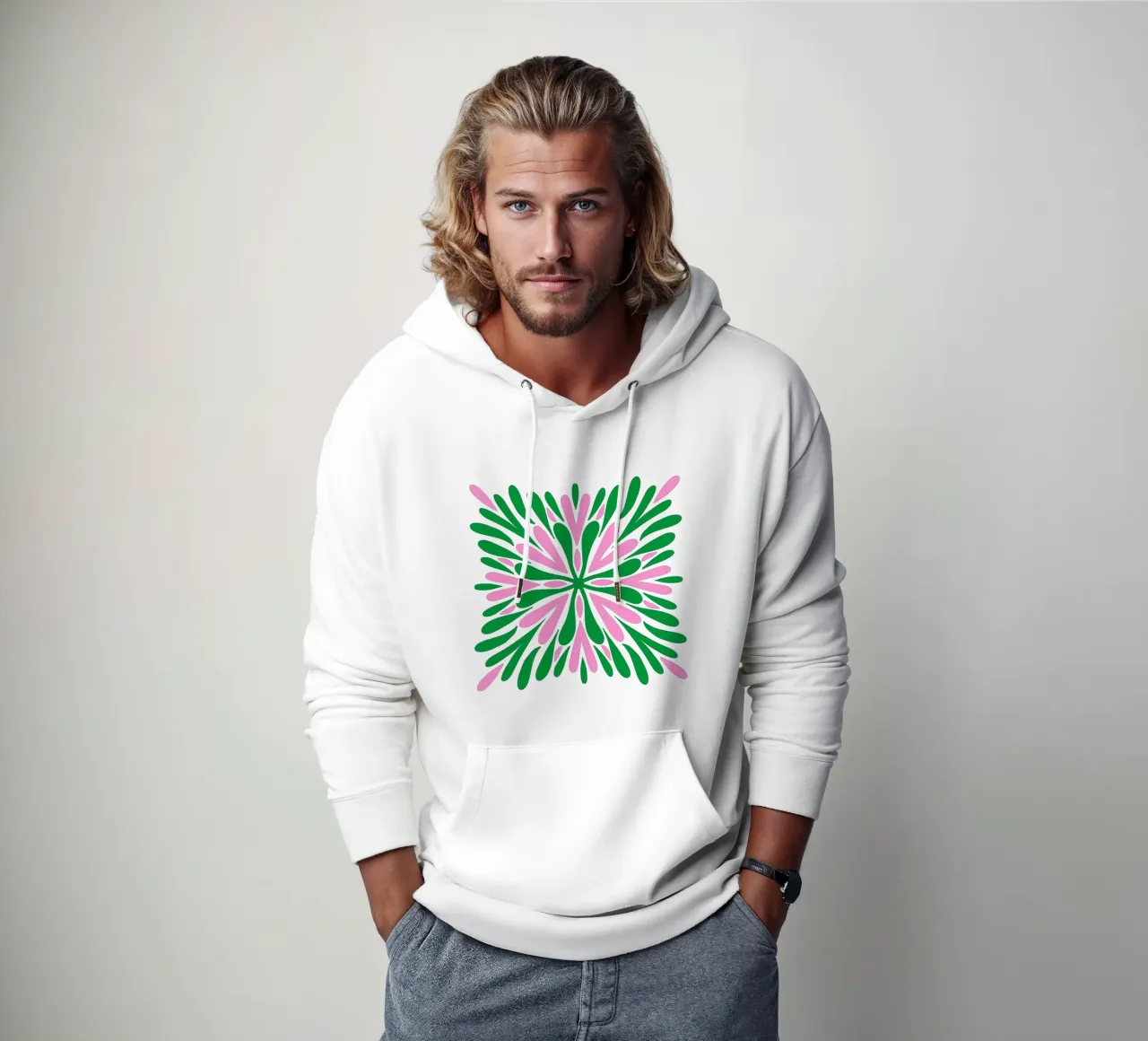 Petali di simmetria moderna - Verde e rosa felpa con cappuccio da Wackapacka