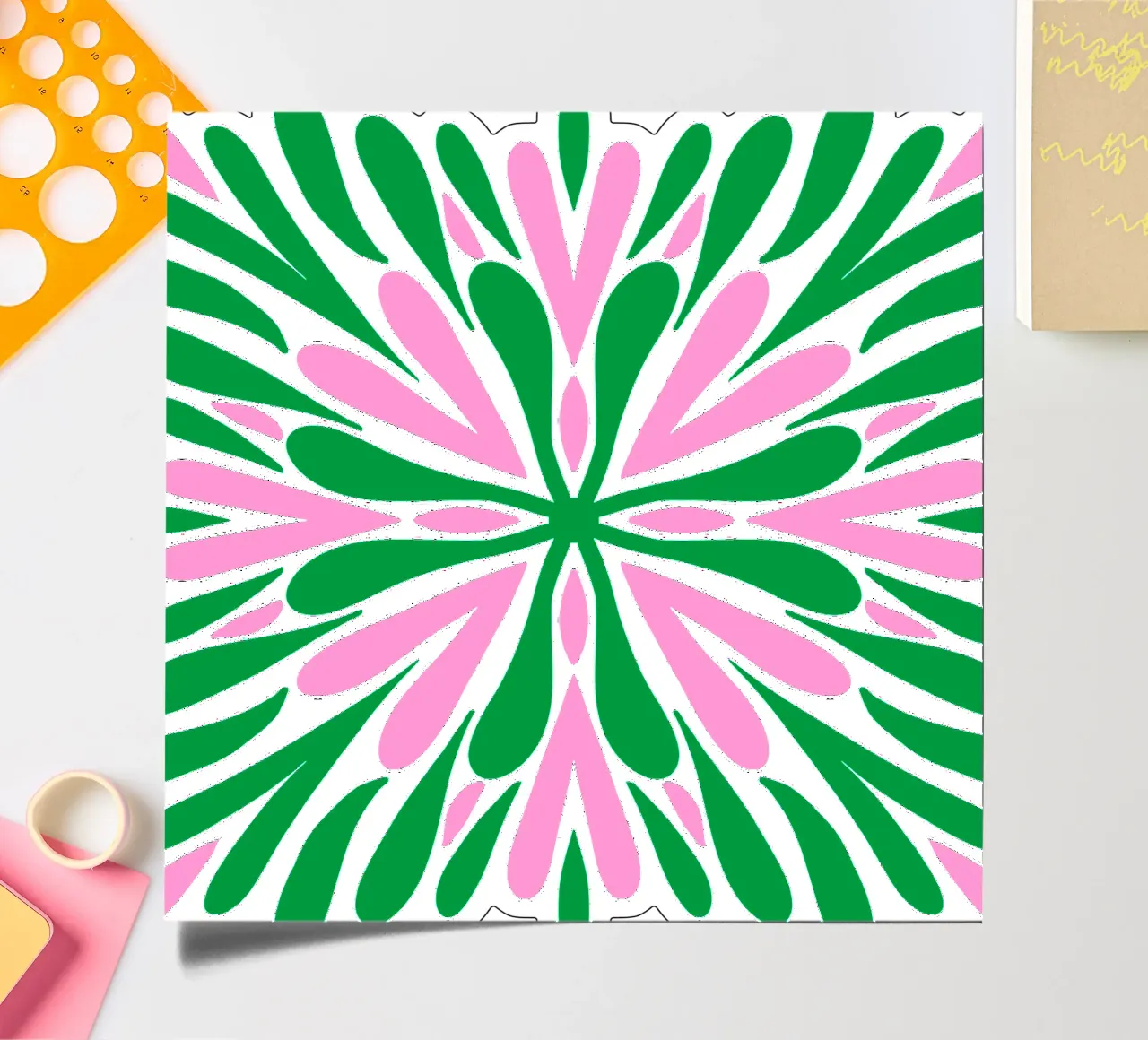 Modern Symmetry Petals - Green and Pink sticker sheet by Wackapacka