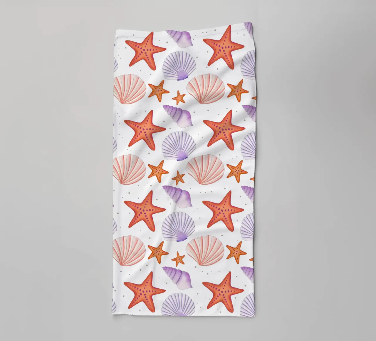 Starfish and shells. Maritime pattern in watercolour towel by CalliLetters