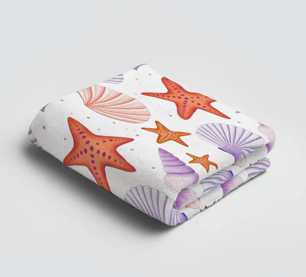 Starfish and shells. Maritime pattern in watercolour towel by CalliLetters