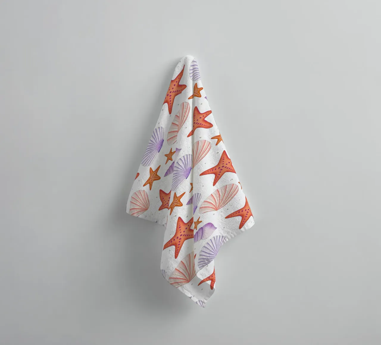 Starfish and shells. Maritime pattern in watercolour towel by CalliLetters