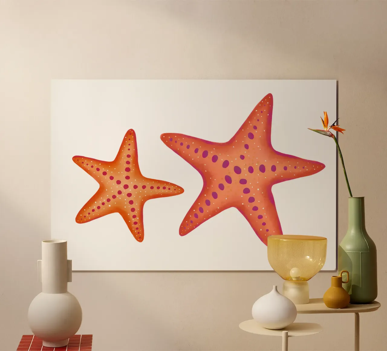 Étoiles de mer et coquillages. Motif maritime en aquarelle poster de CalliLetters