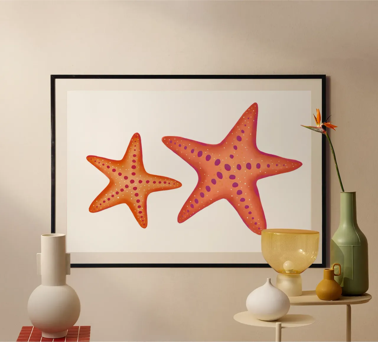 Étoiles de mer et coquillages. Motif maritime en aquarelle poster de CalliLetters