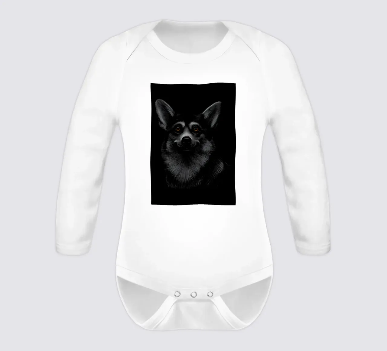 Welsh Corgi long-sleeve baby romper by Delaplane