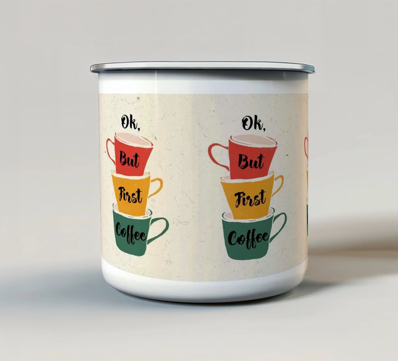 Ok, aber zuerst Kaffee - Gestapelte Tassen Kunst Emaille Tasse von showmemars