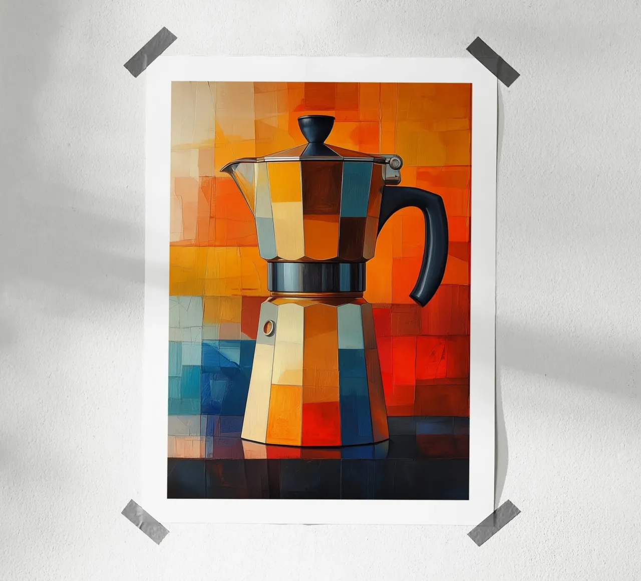 Caffettiera patchwork colorata poster con telaio in plastica da Spice & Style