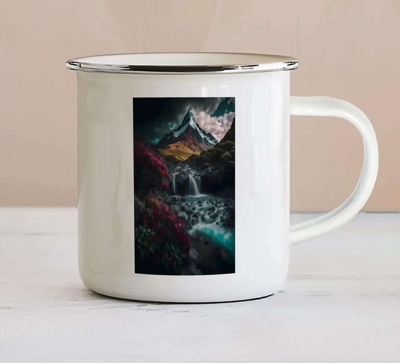 Cascata nella natura della foresta tazza in smalto da Mikesell
