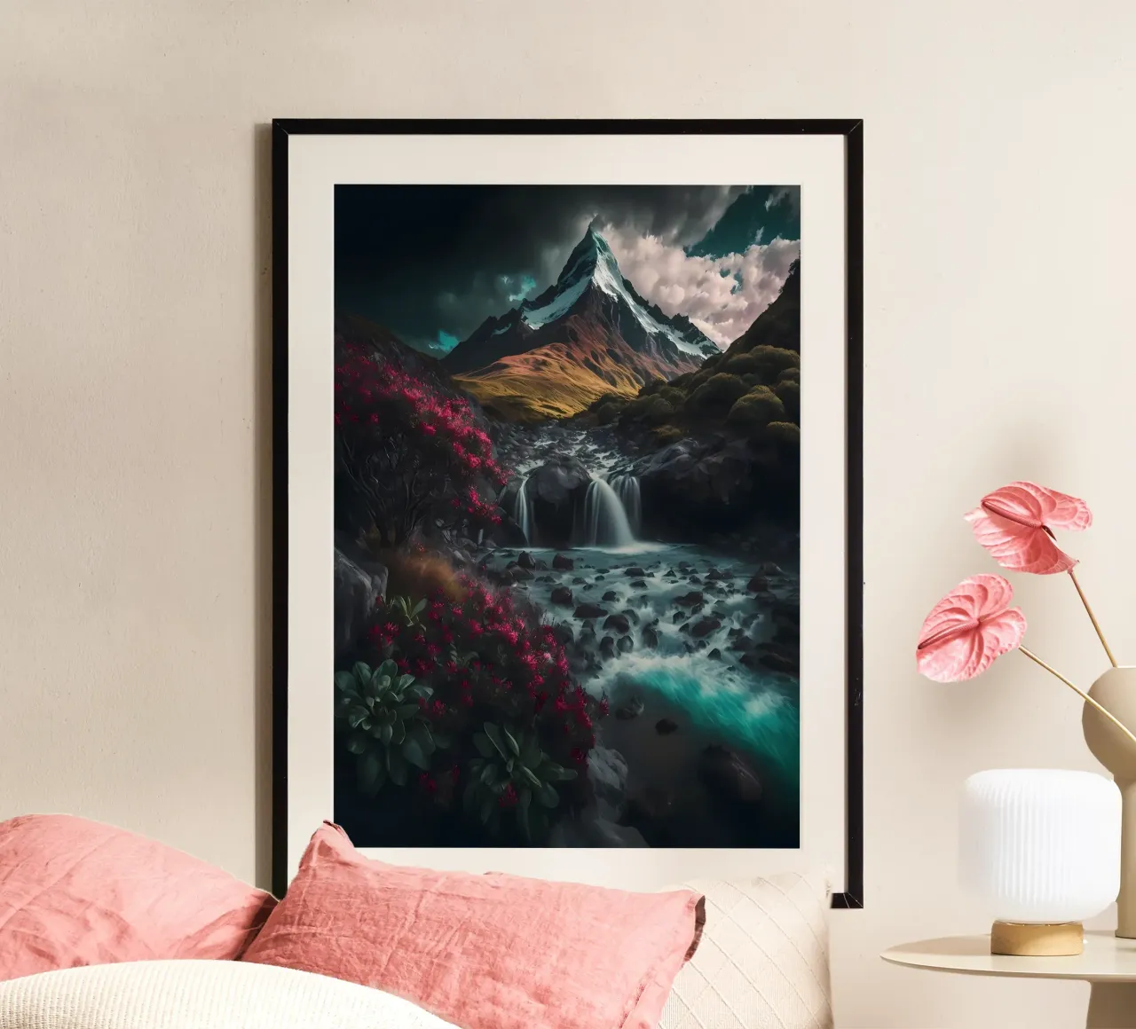 Cascata nella natura della foresta poster da Mikesell