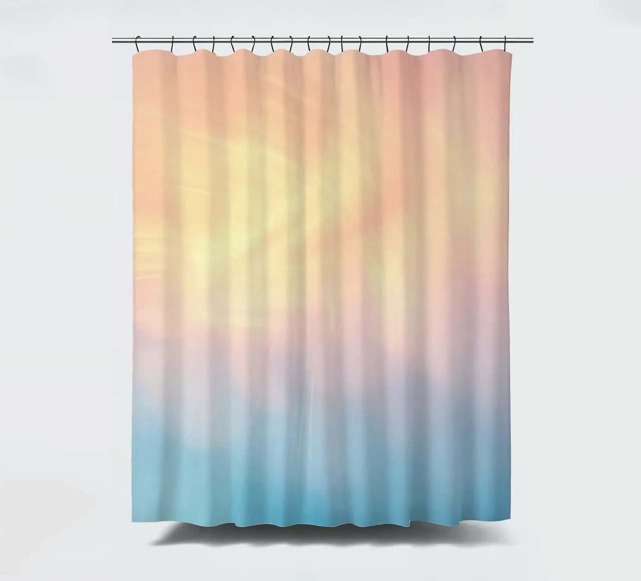Soft pastel gradient background blending warm pinks and cool shower curtain by DesignDoodle