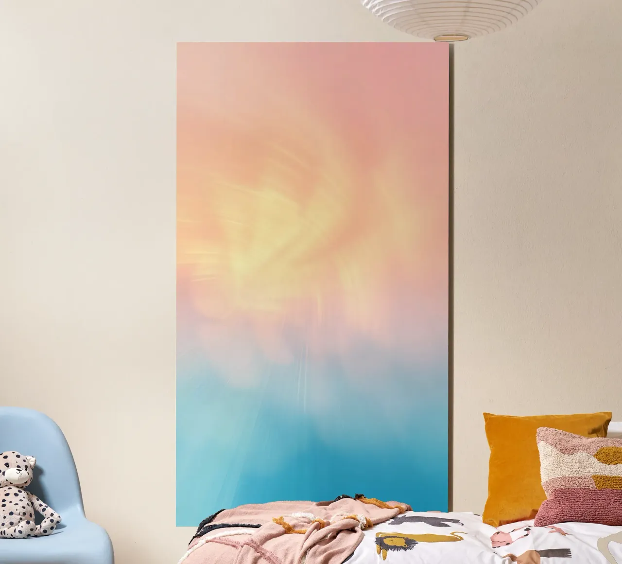 Soft pastel gradient background blending warm pinks and cool alu-dibond by DesignDoodle