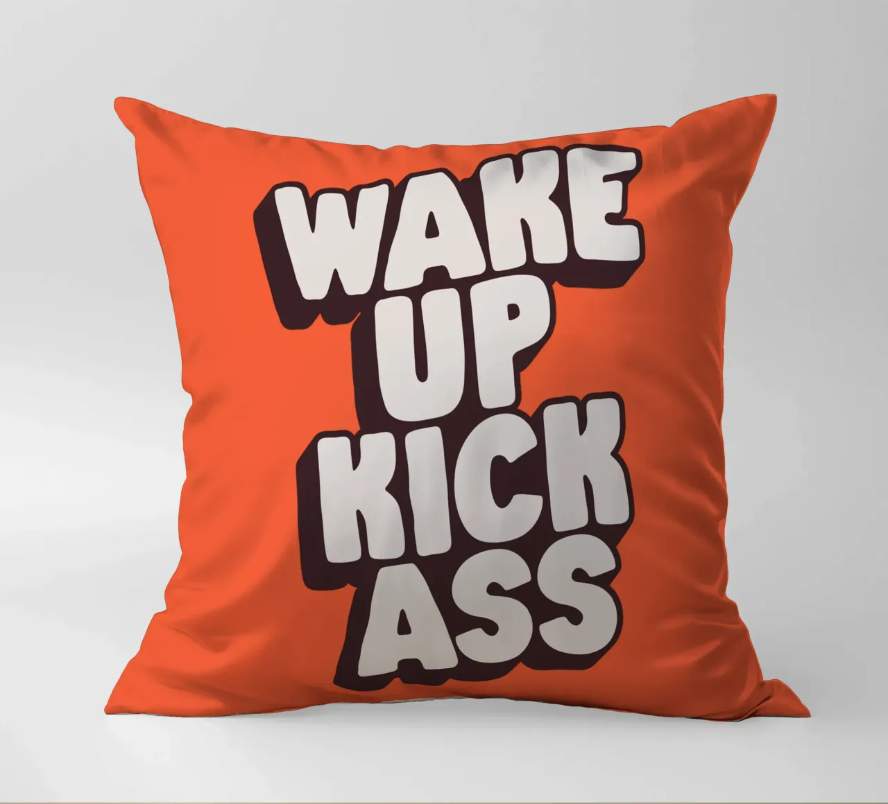 Wake Up Kick Ass Energetic Bold Vibrant Typography Print decorative cushion by THE MOTIVATED TYPE