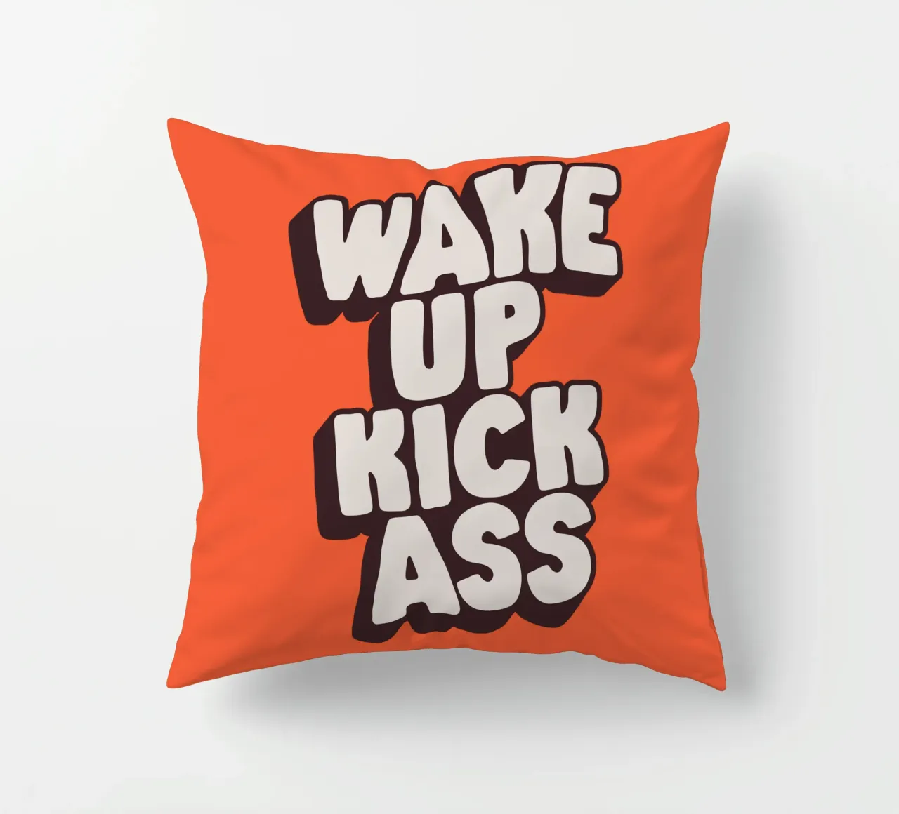 Wake Up Kick Ass Energetic Bold Vibrant Typography Print decorative cushion by THE MOTIVATED TYPE