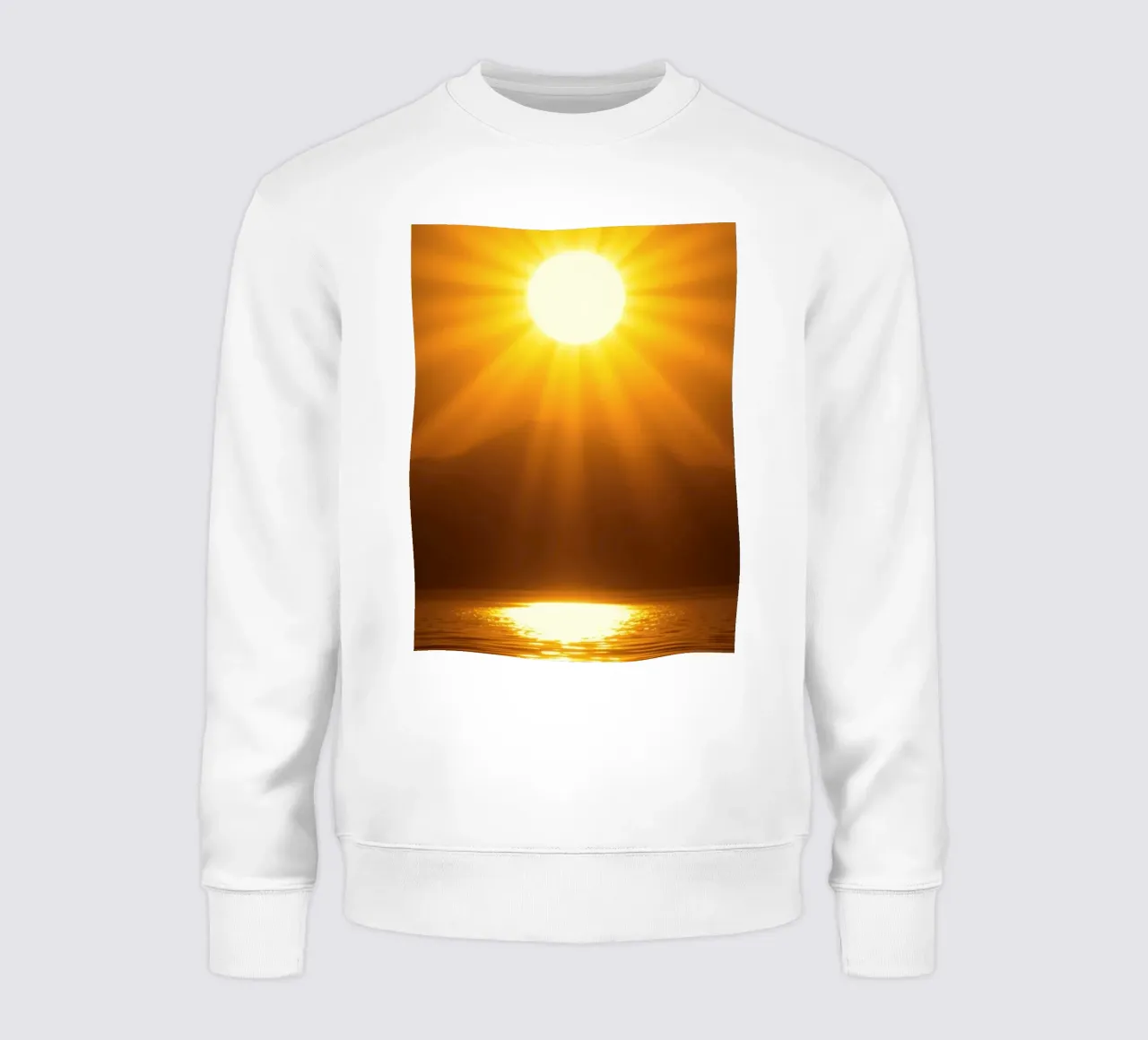 Bright sun against calm waters creating a stunning abstract sweatshirt by DesignDoodle