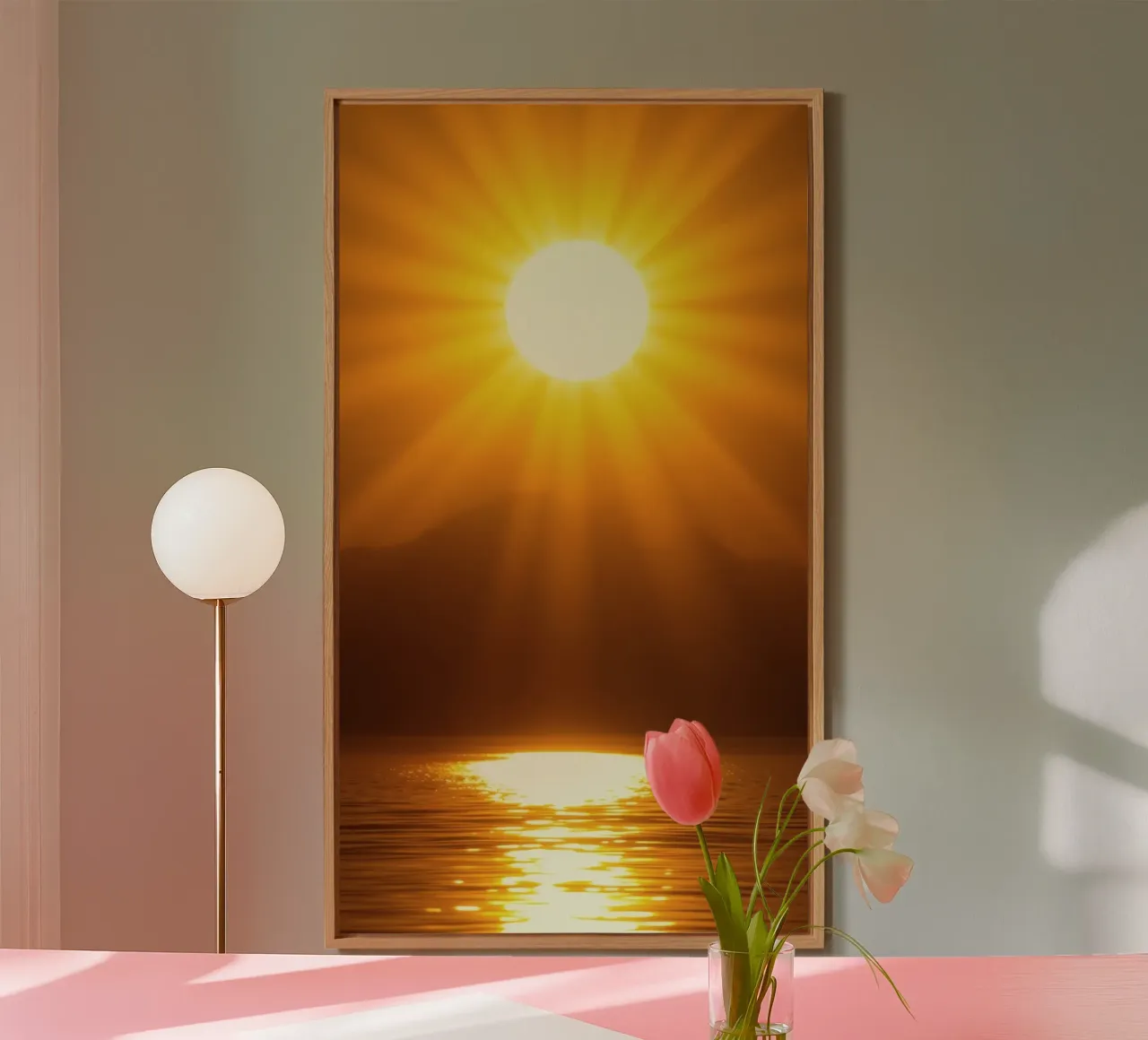 Bright sun against calm waters creating a stunning abstract alu-dibond by DesignDoodle