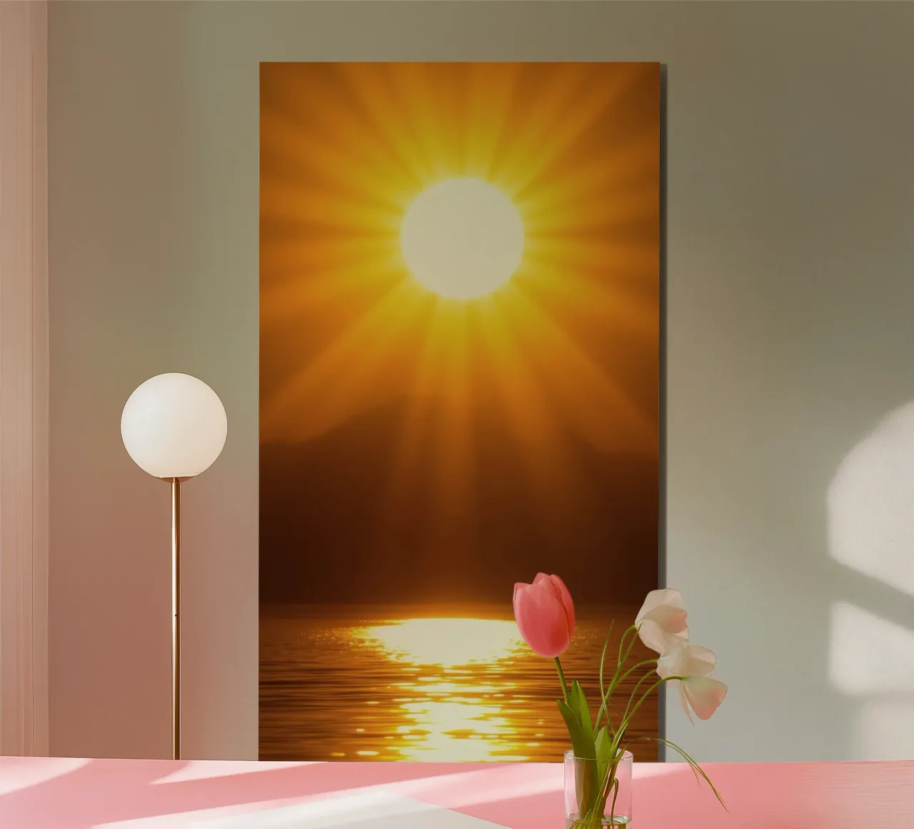 Bright sun against calm waters creating a stunning abstract alu-dibond by DesignDoodle