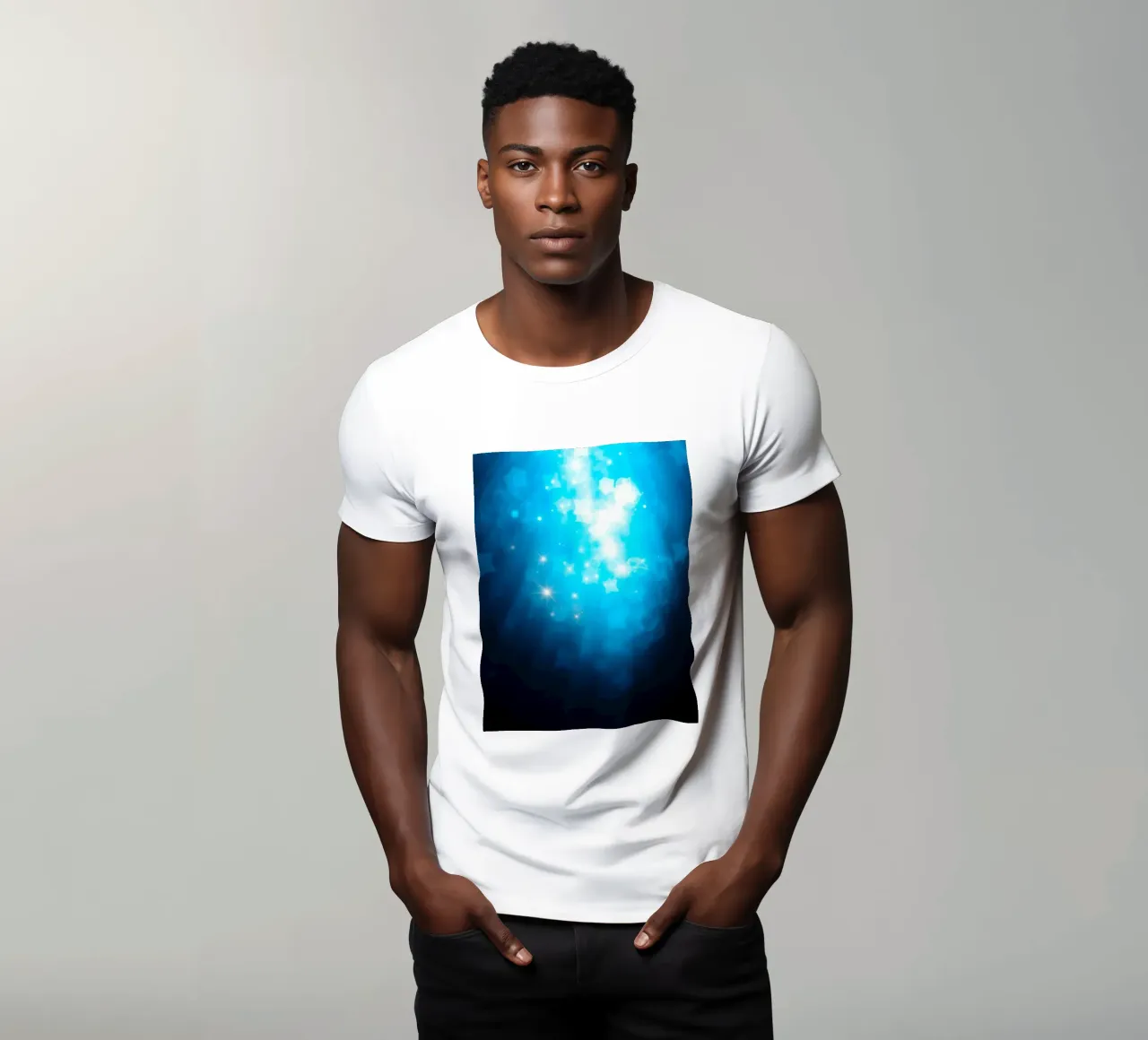 Bright blue abstract background design with sparkling effect t-shirt by DesignDoodle