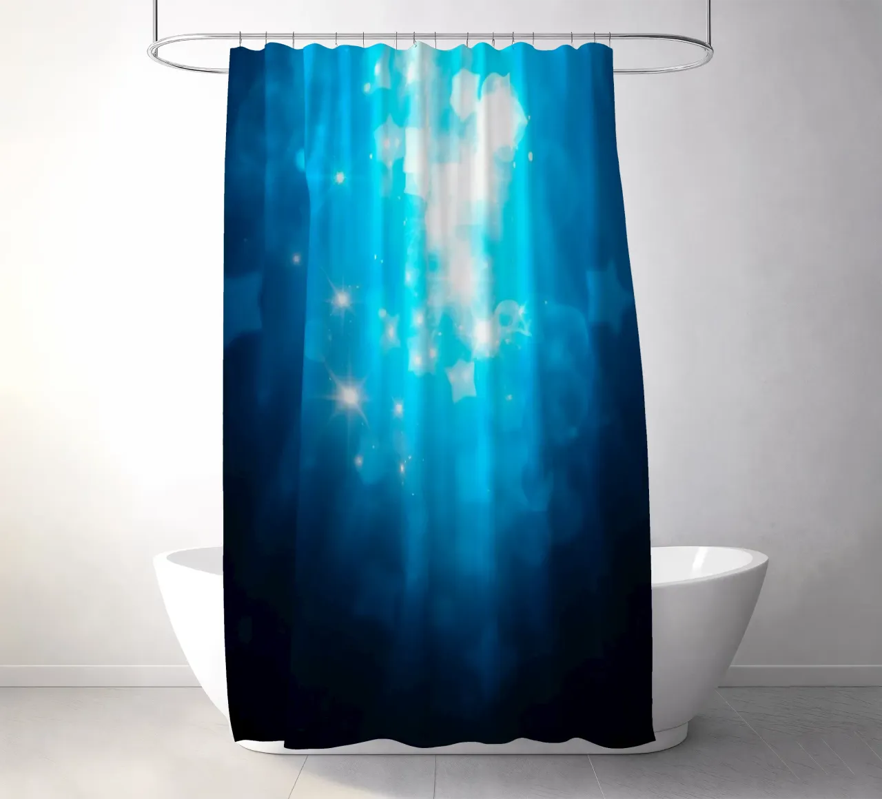 Bright blue abstract background design with sparkling effect shower curtain by DesignDoodle