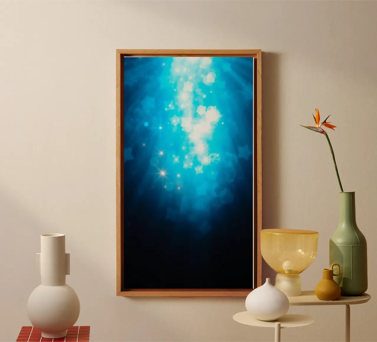 Bright blue abstract background design with sparkling effect canvas by DesignDoodle