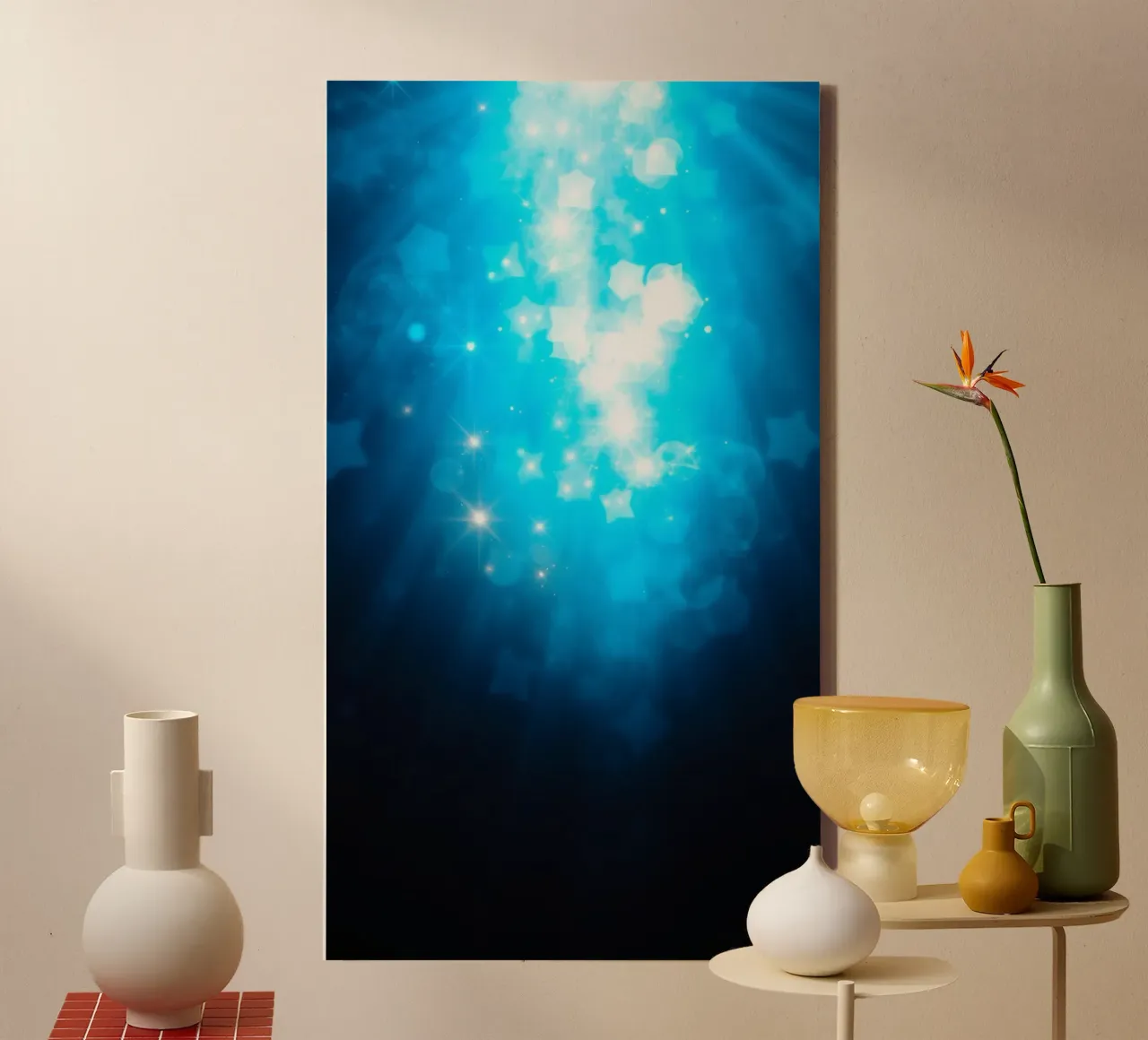 Bright blue abstract background design with sparkling effect canvas by DesignDoodle