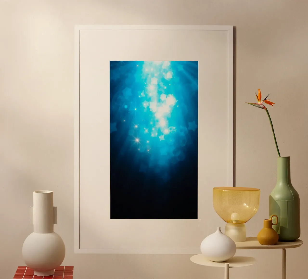 Bright blue abstract background design with sparkling effect hahnemühle by DesignDoodle