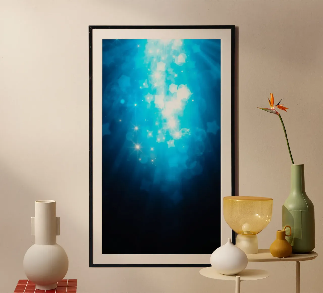 Bright blue abstract background design with sparkling effect hahnemühle by DesignDoodle